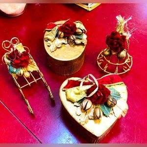 24 Vintage Festive Gold and Red Holiday Decor Ornaments